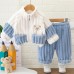 【9M-4Y】2-piece Unisex Kids Thick Flannel Bear Embroidered Pajama Set