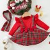 【3M-24M】2-piece Baby Girl Christmas Plaid Long Sleeve Romper With Hairband